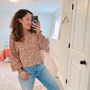 EVEREVE Pink Floral Printed Long Sleeve Blouse Top Small